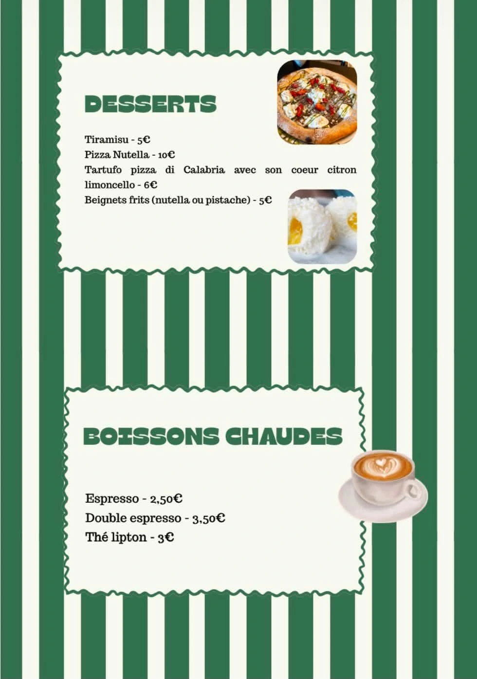 Carte des desserts du restaurant Da Giaccio e Lombardo